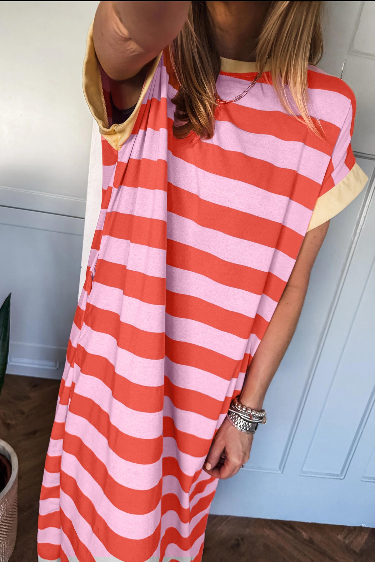 Striped T-Shirt Maxi Dress with Pockets