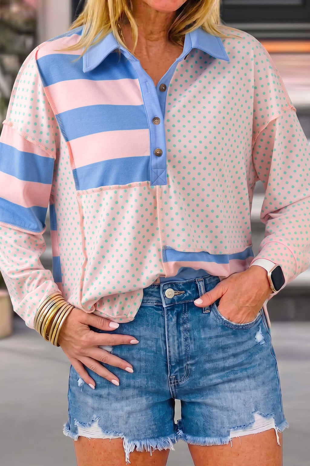 Striped Polka Dot Patchwork Top