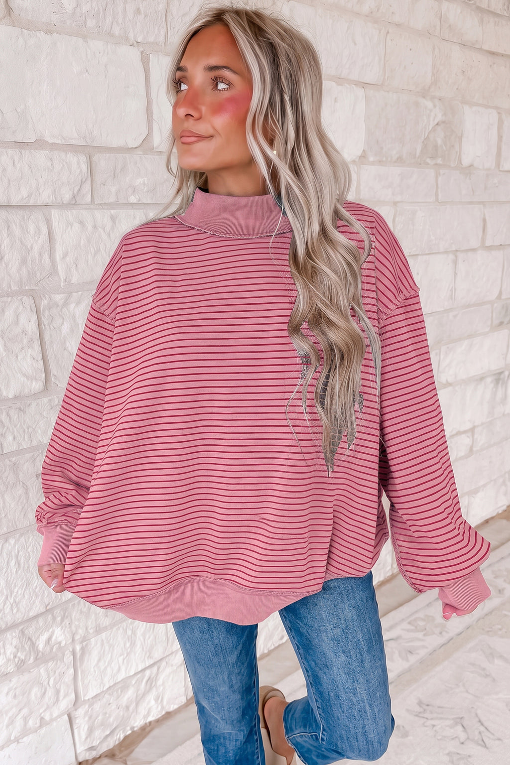 Striped Mock Neck Sweatshirt (4 Colors Available)