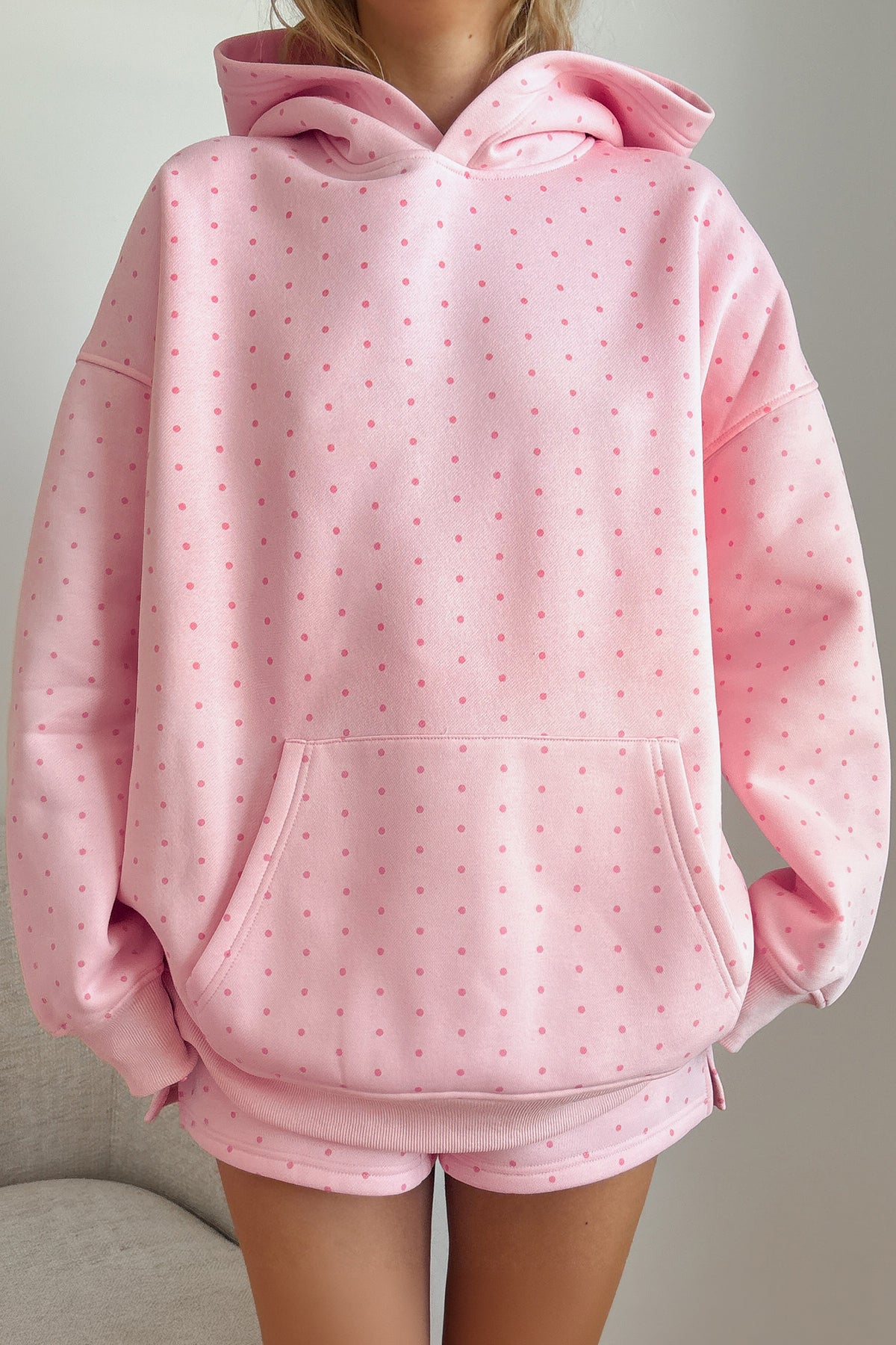 Polka Dot Oversized Hoodie Shorts Set (2 Colors Available)