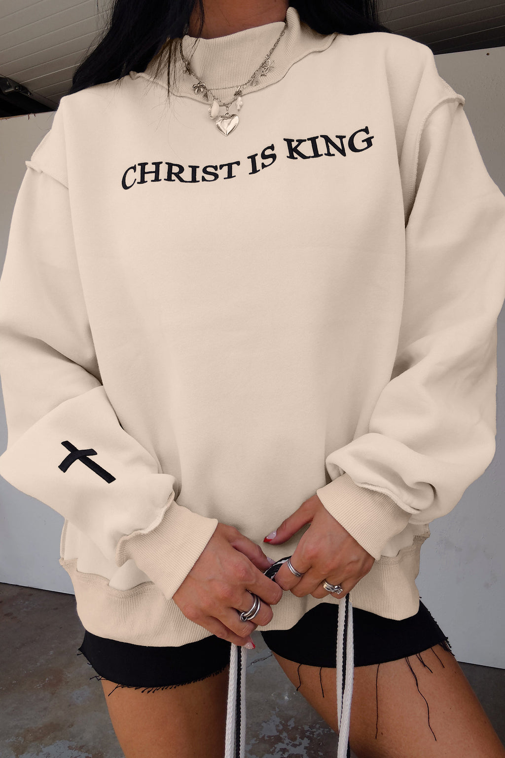 CHRIST IS KING Embroidered High Neck Sweatshirt (2 Colors Available)