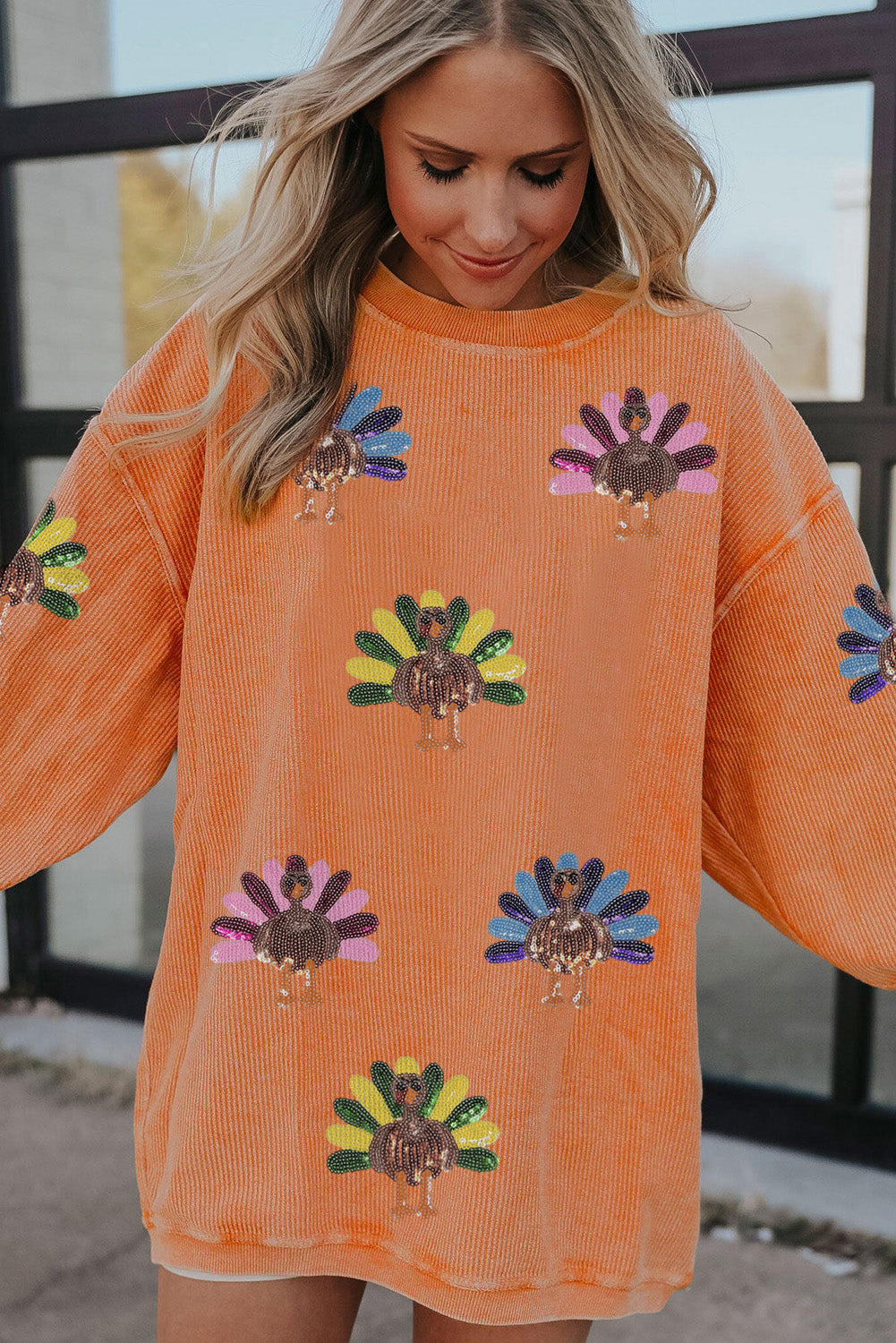 Turkey Graphic Corded Sweatshirt (4 Colors Available)