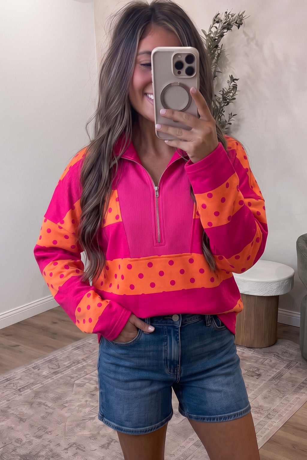 Polka Dot Quarter Zip Pullover (2 Colors Available)