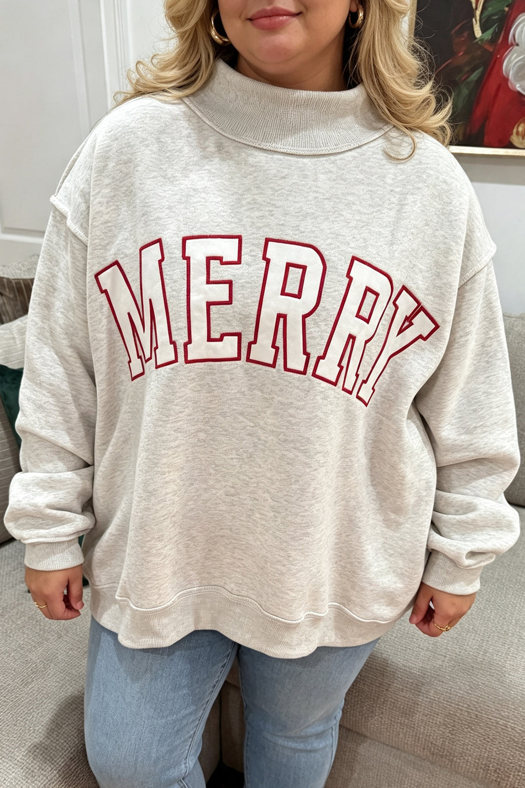 Embroidered MERRY Plus Size Sweatshirt