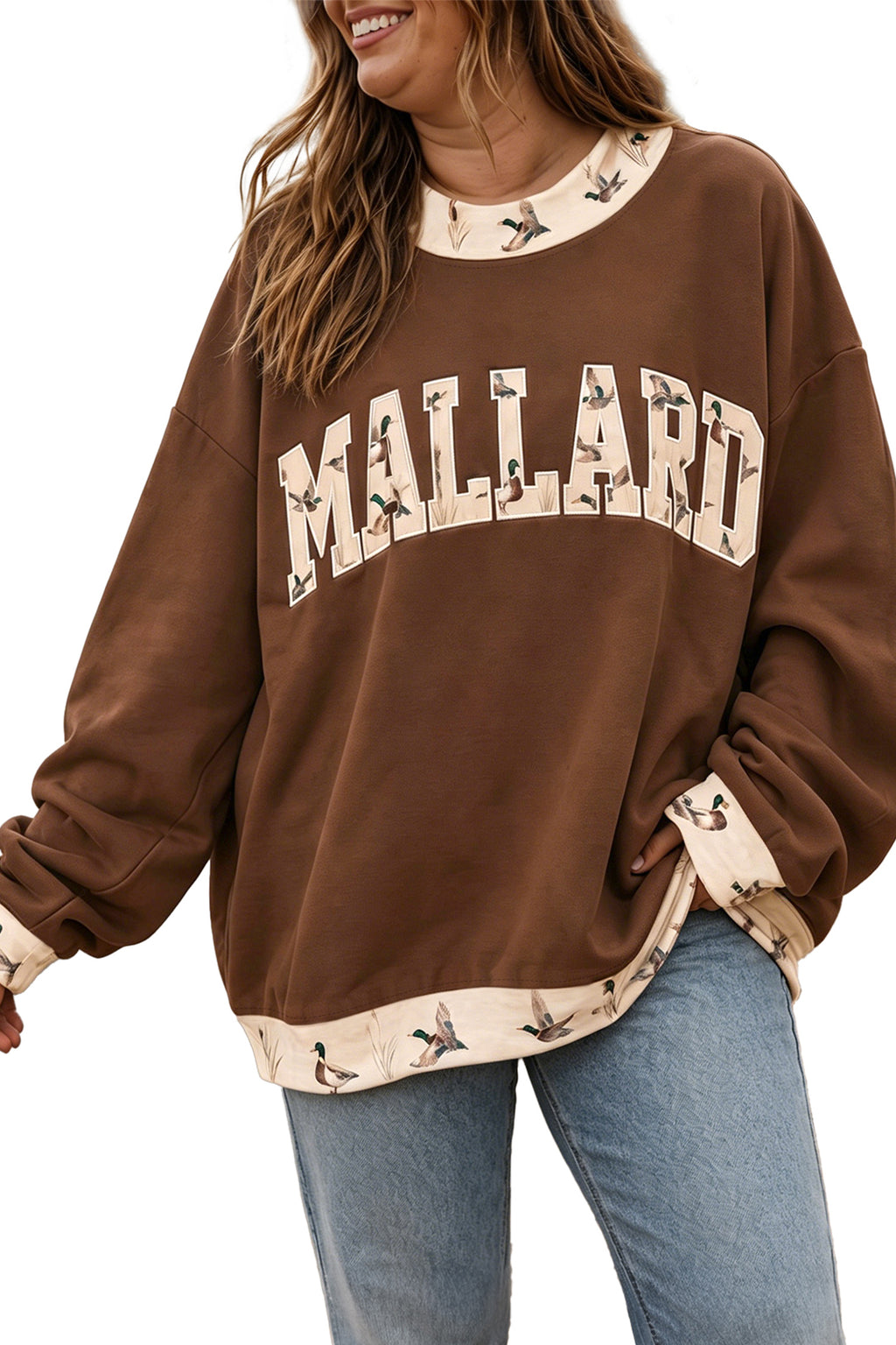 Embroidered Mallard Plus Size Crewneck Sweatshirt
