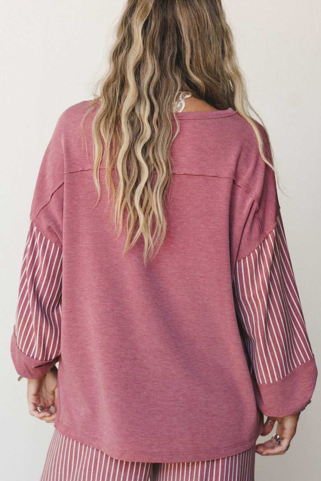 Raw Seam Patchwork Long Sleeve Top & Pants Set (3 Colors Available)