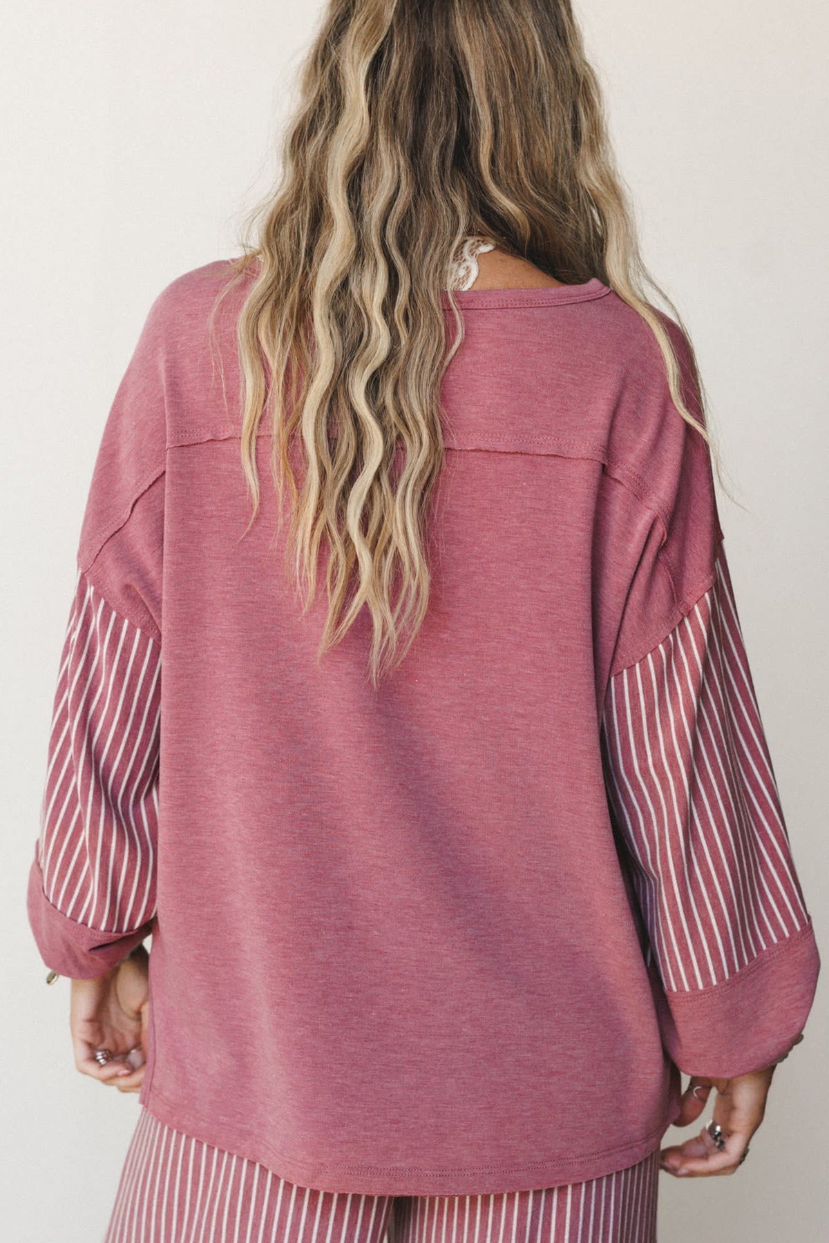Raw Seam Patchwork Long Sleeve Top & Pants Set (3 Colors Available)