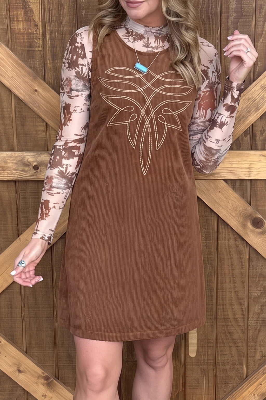 Western Embroidered Corduroy Dress