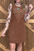 Western Embroidered Corduroy Dress