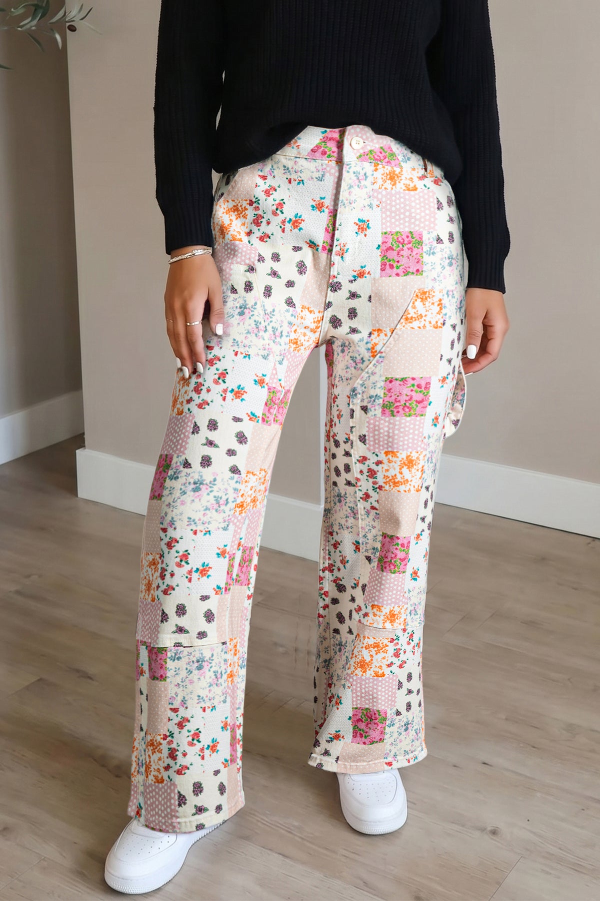 Floral Patchwork Wide Leg Jeans
