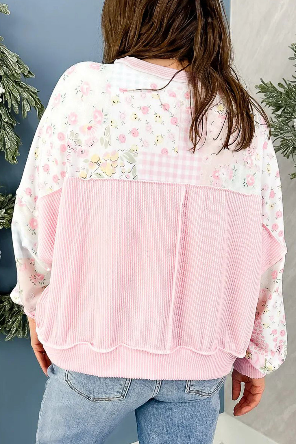 Floral Print Patchwork Long Sleeve Top