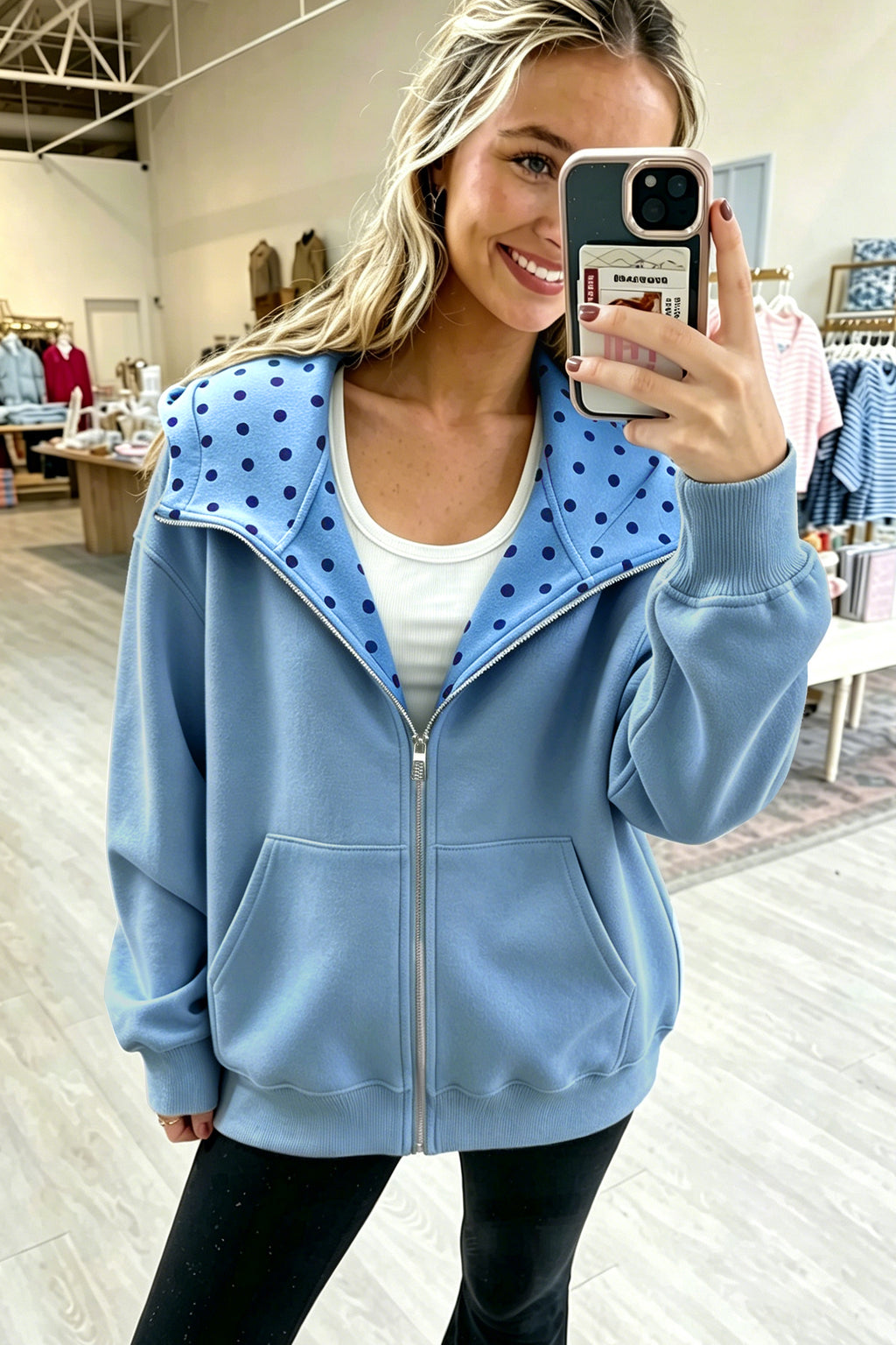 Polka Dot Zip-Up Hoodie (2 Colors Available)