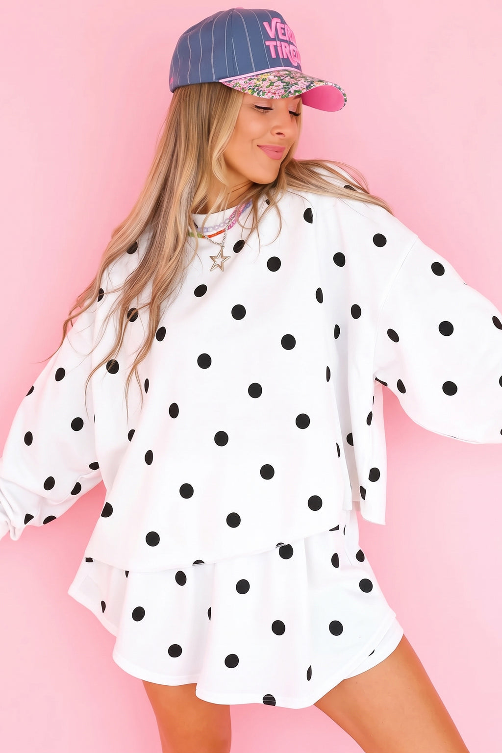 Polka Dot Pullover Skort Set (4 Colors Available)