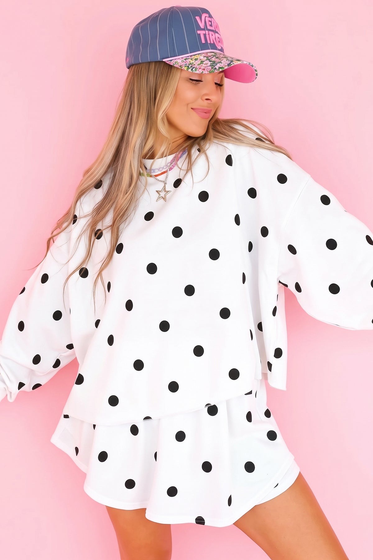 Polka Dot Pullover Skort Set (4 Colors Available)