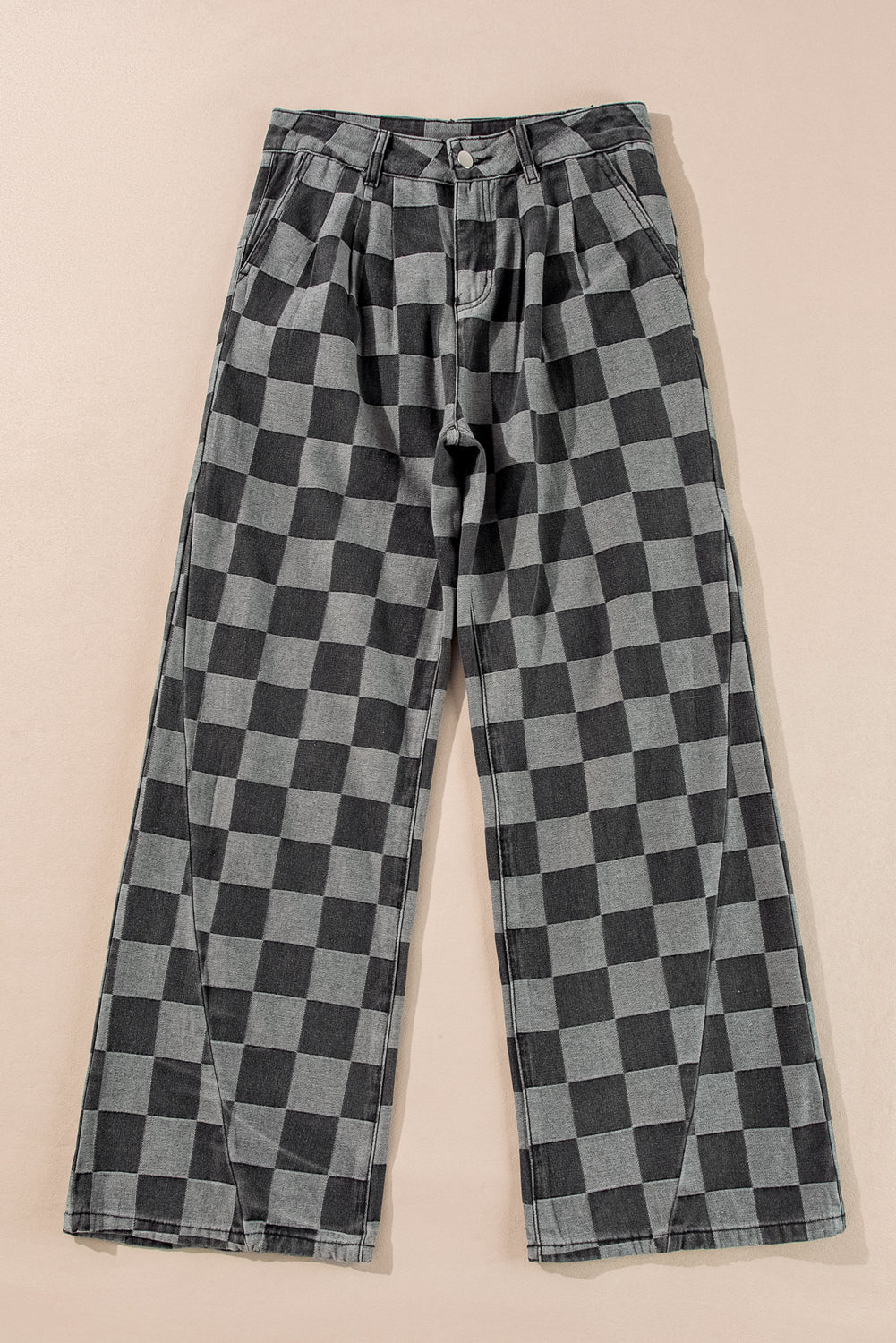 Checkered Denim Wide Leg Jeans (2 Colors Available)