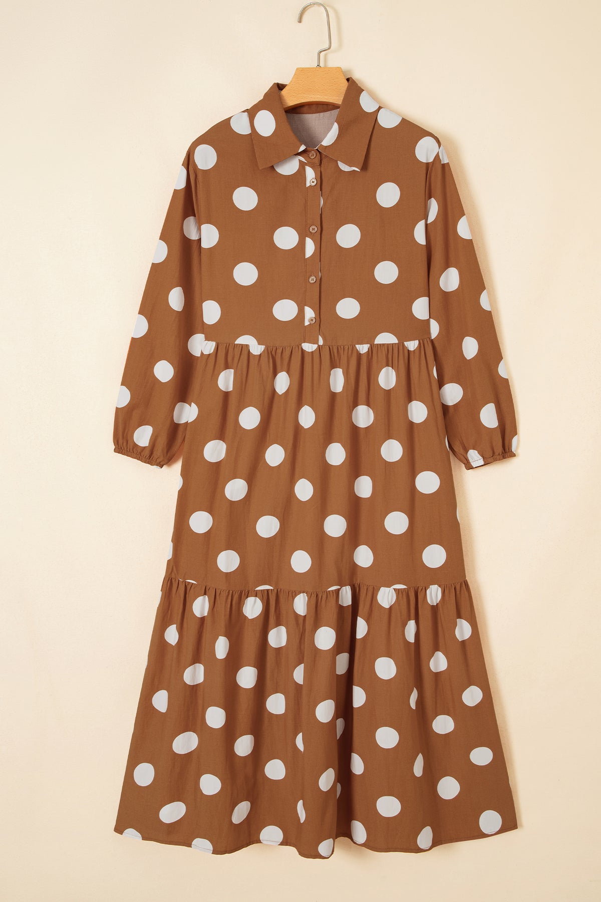 Polka Dot Button Front Long Sleeve Shift Dress with Pockets (2 Colors Available)
