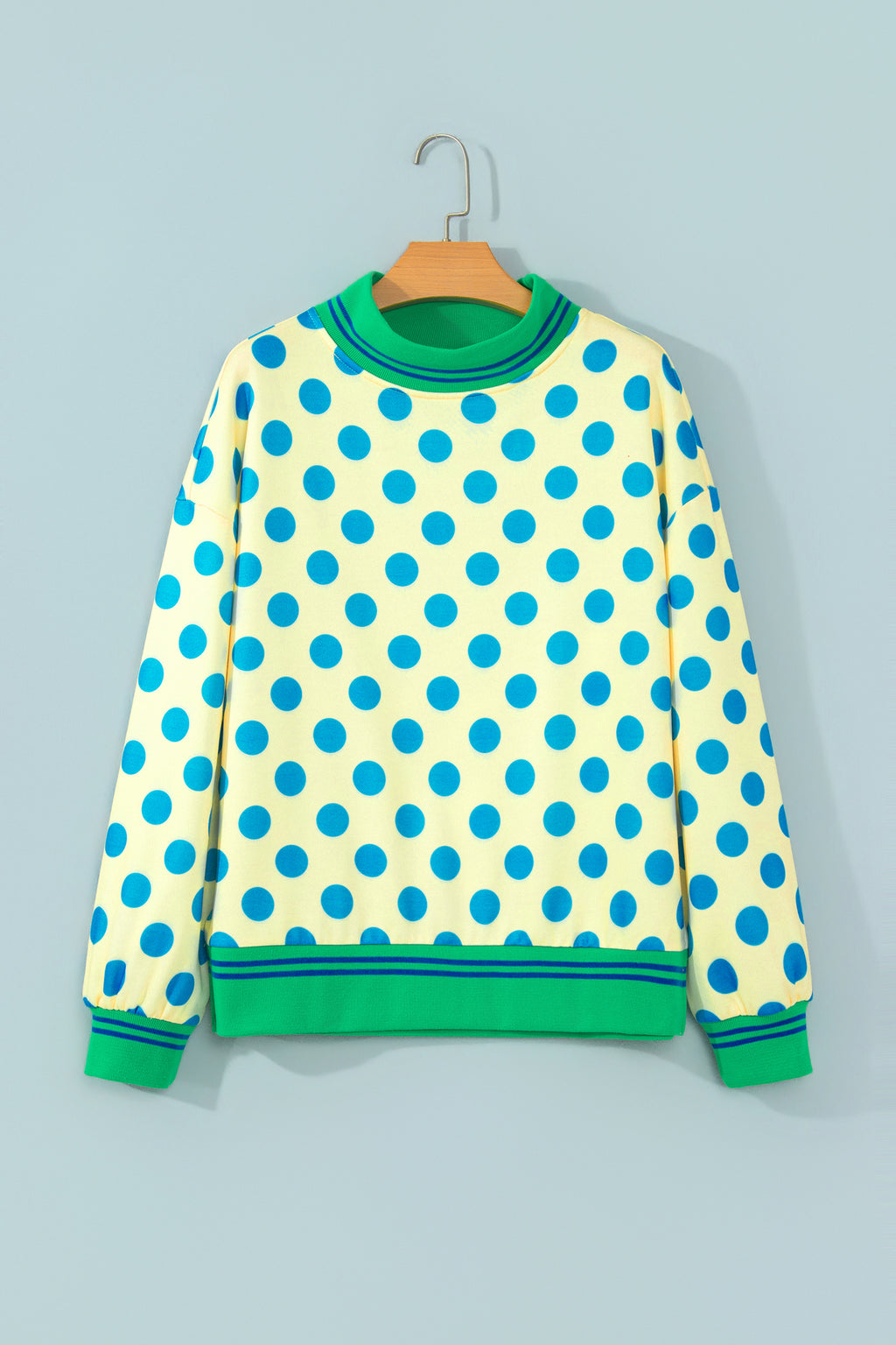Polka Dot Striped Trim Mock Neck Sweatshirt (3 Colors Available)
