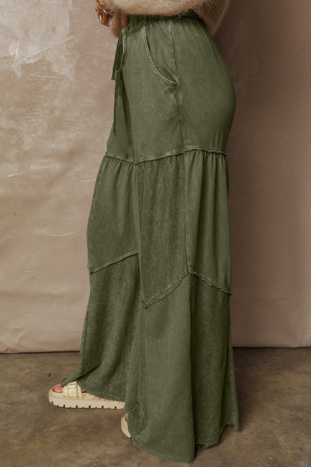 Mineral Wash Patchwork Wide Leg Pants (3 Colors Available)