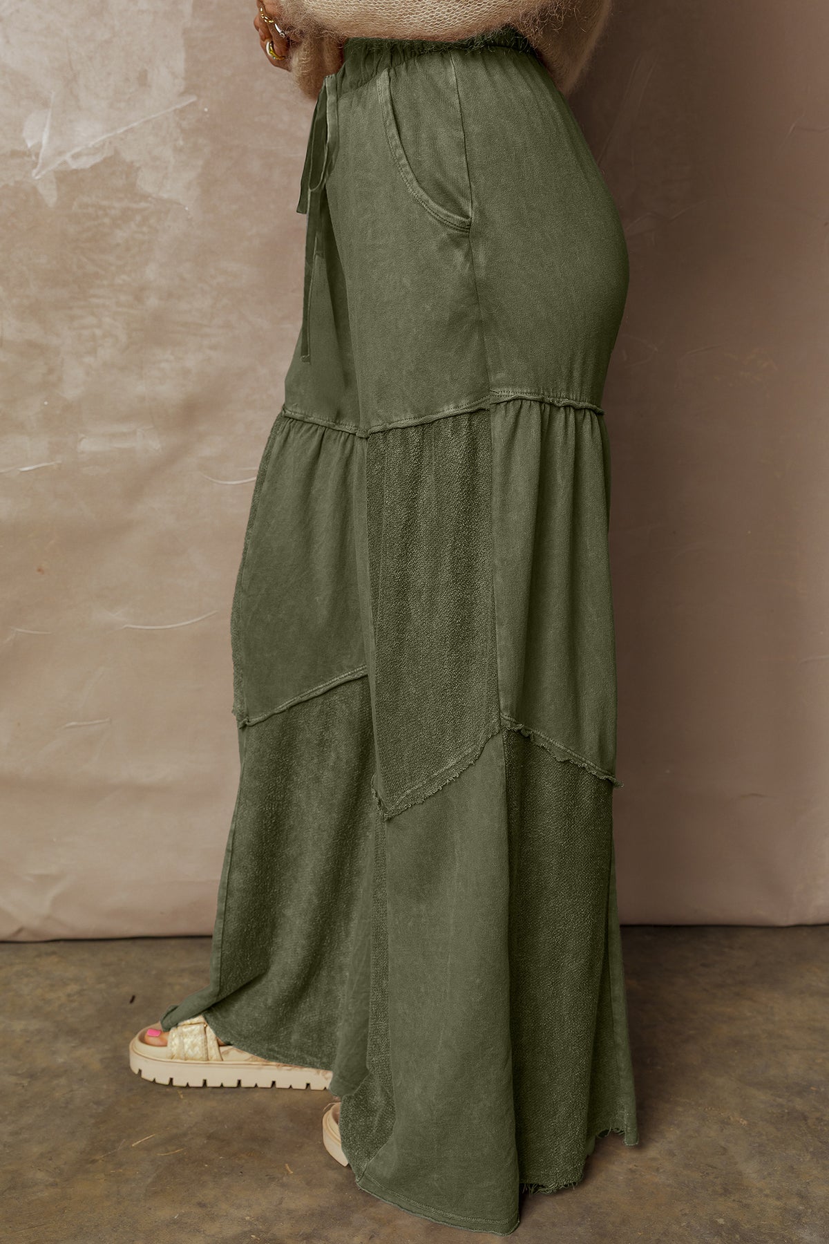 Mineral Wash Patchwork Wide Leg Pants (3 Colors Available)