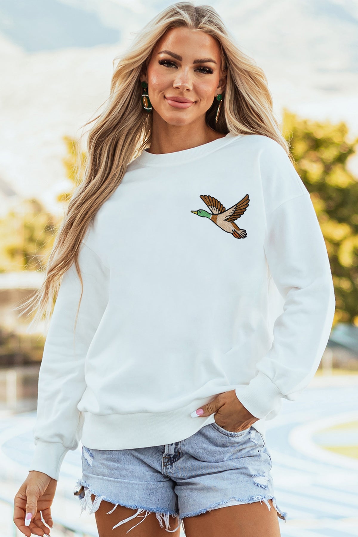 Mallard Embroidered Relaxed Pullover Sweatshirt