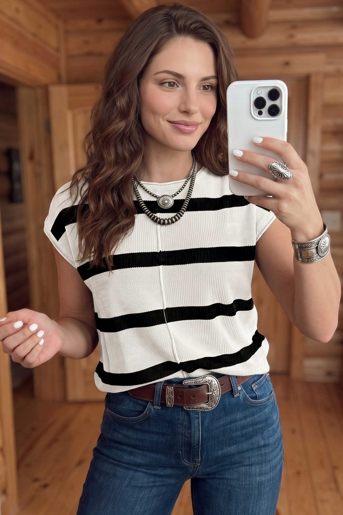 Striped Knit Cap Sleeve Sweater (3 Colors Available)